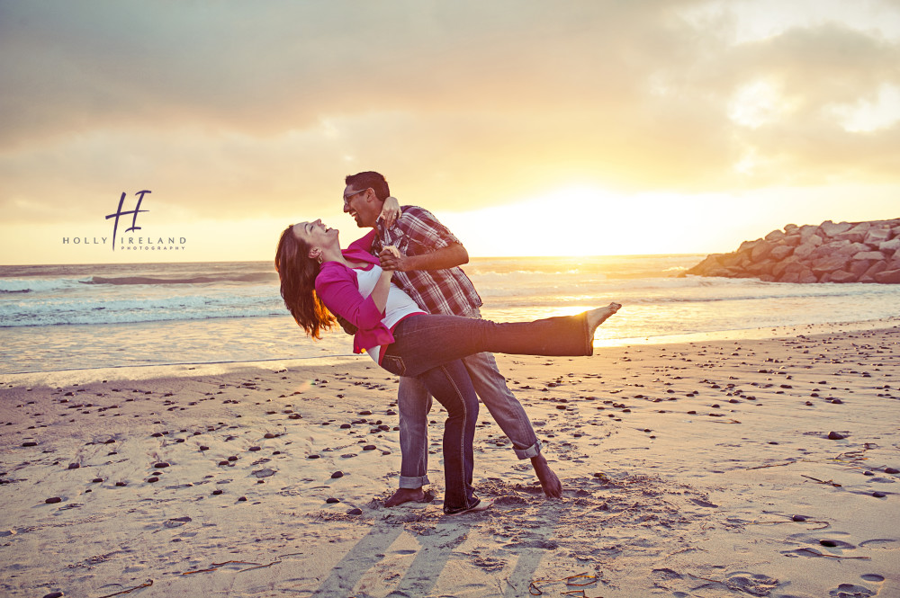 Sunset dip engagement photos in Carlsbad CA 