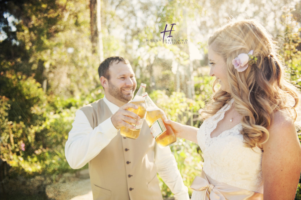 Bride and groom having a toast they finished their wedding photography