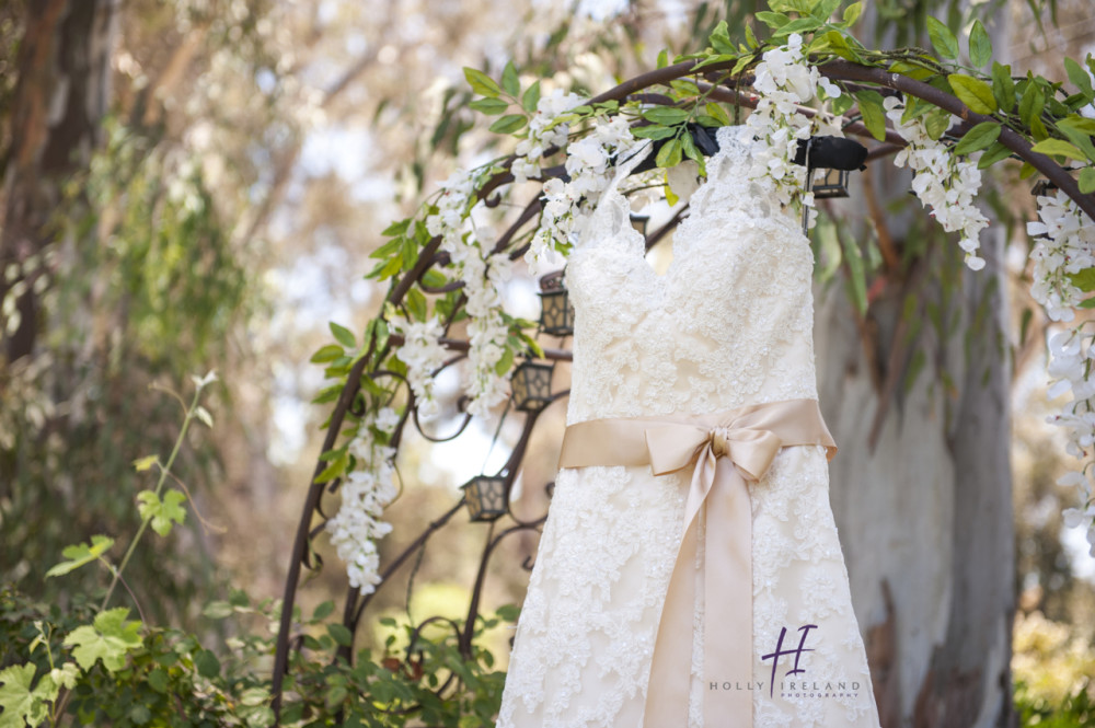 Beautiful wedding dress photo at Quail Haven Gardens in Vista CA