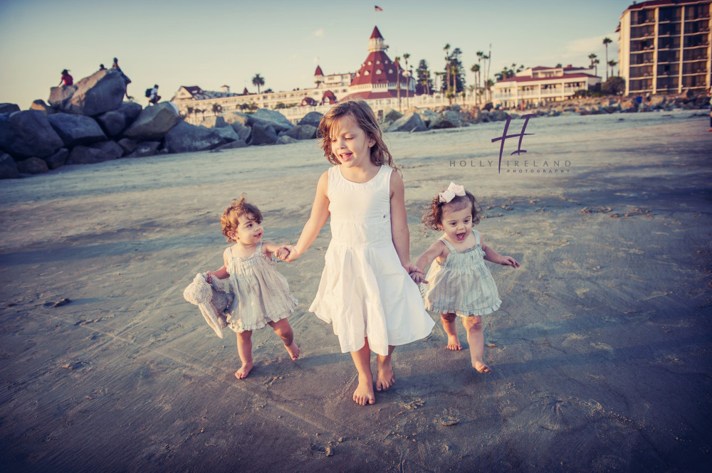 Cute sibling photos at the Del Coronado Beach resort hotel
