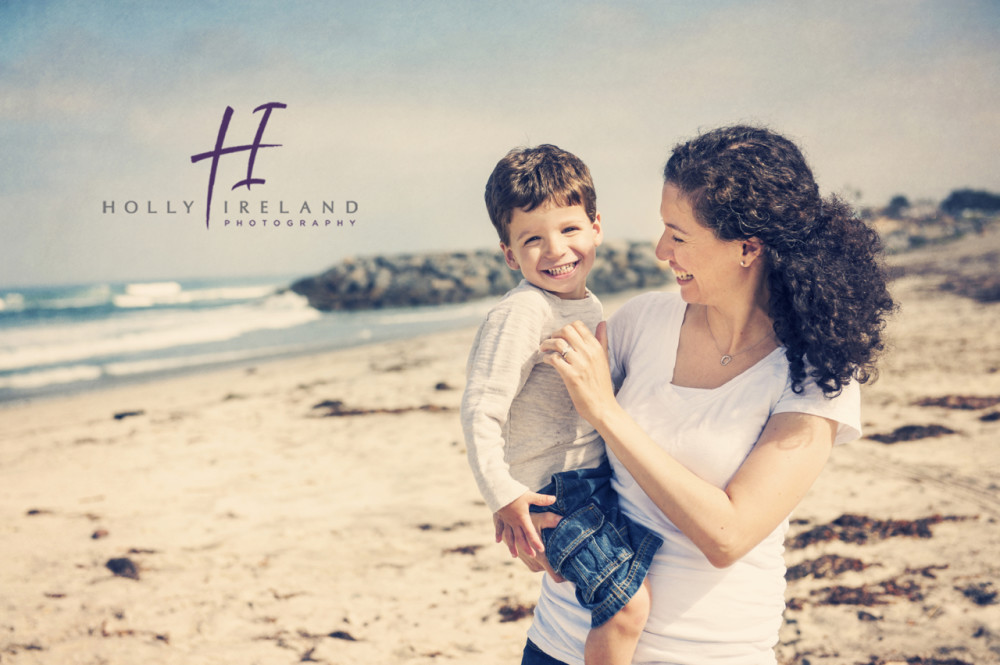 Cute mother and son photography at the beach in Carlsbad CA