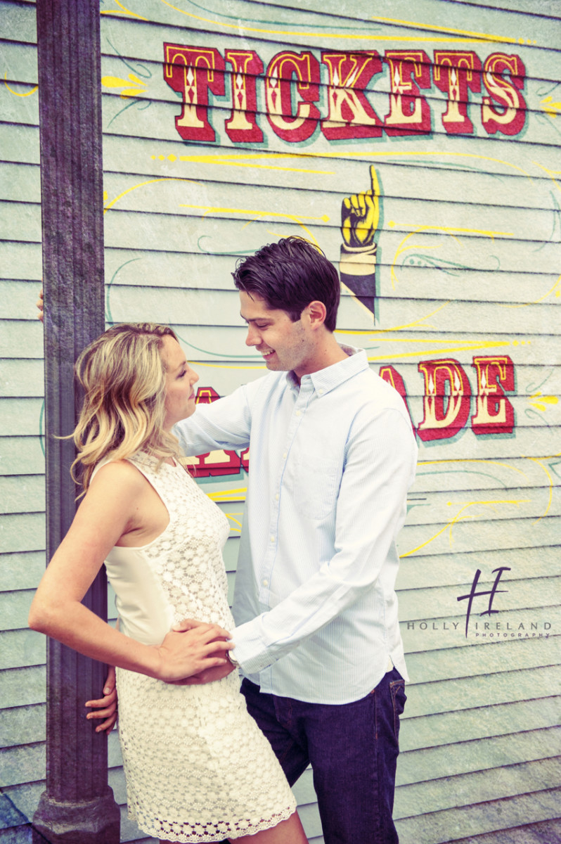 amusement park engagement photography at Belmont Park CA