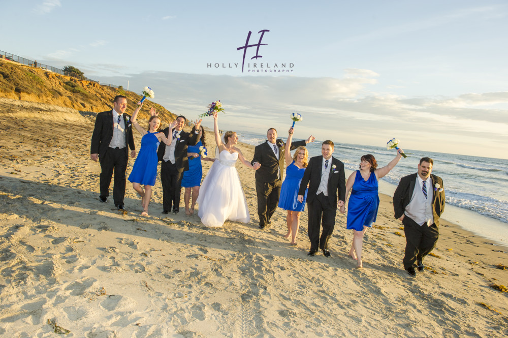 bridal party fun at the beach in San diego