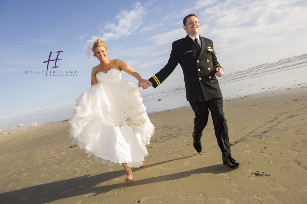 running wedding photography at the beach