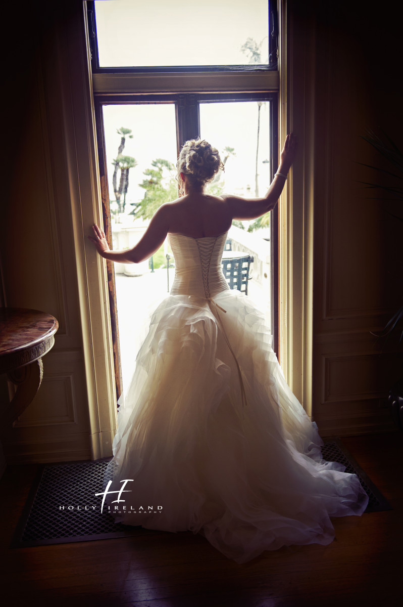 beautiful bride with a feather dress in San Diego Ca