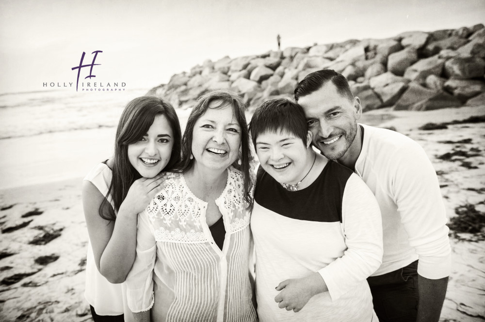 cute black and white family beach photography