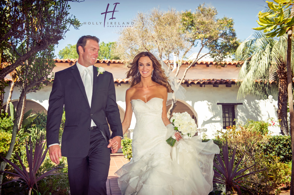 Bride and groom photos at Mission Basilica in San Diego