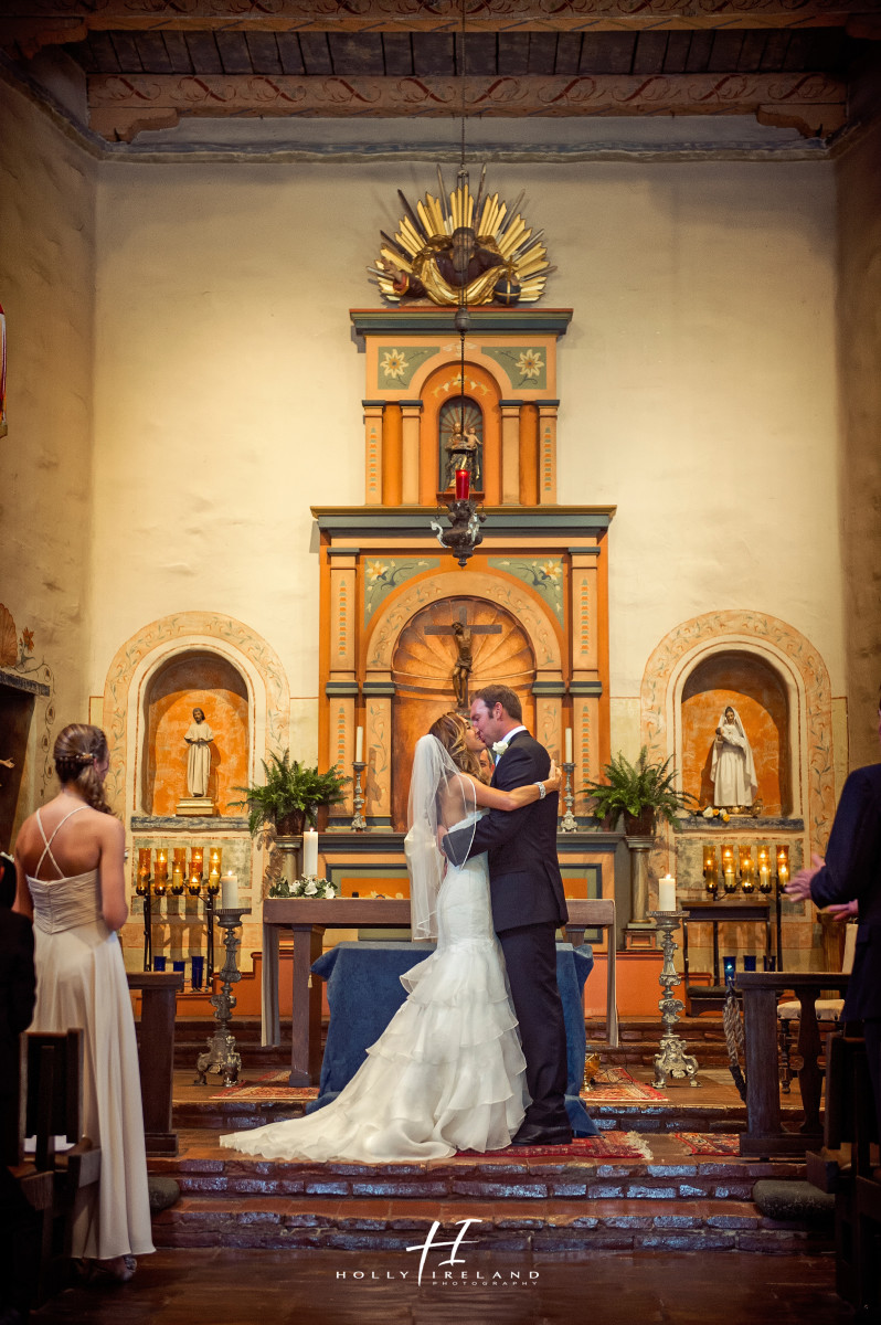 First kiss at Mission Basilica Wedding Photos