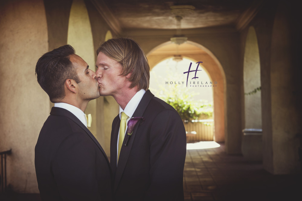 kissing same sex wedding photos in San Diego