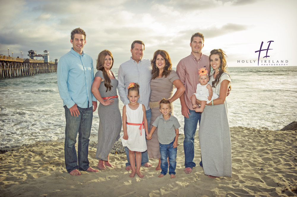 Sunset family photos at the beach large group