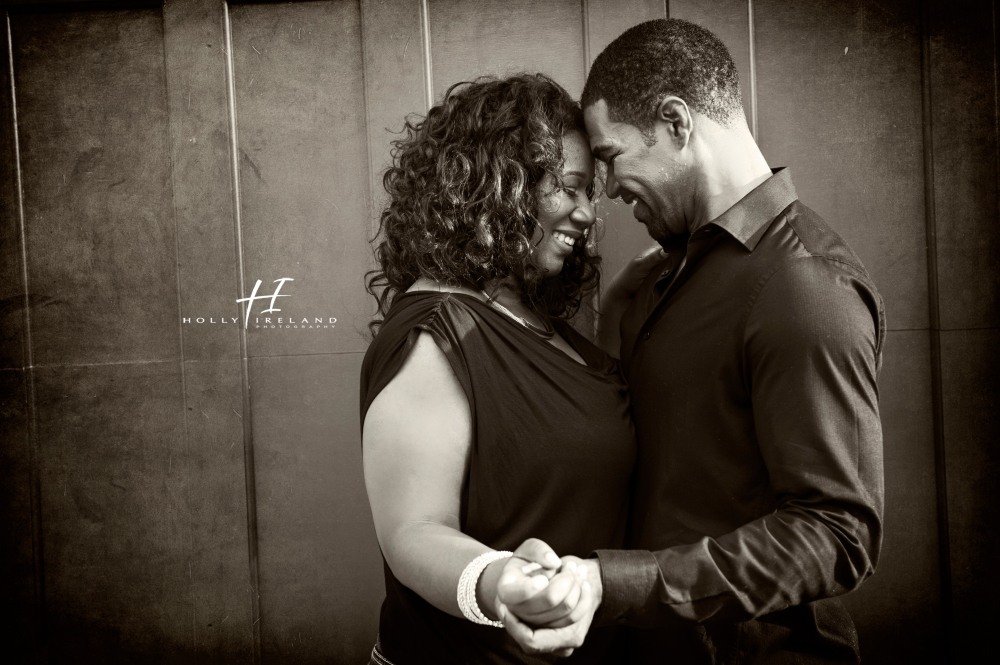 black and white Urban downtown engagement photography
