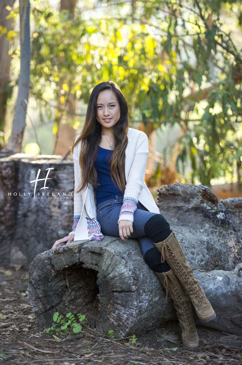 Beautiful california high school senior photos of a girl on a trial and at the beac