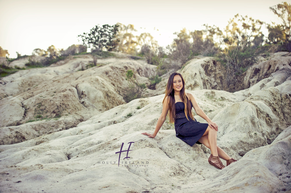 Beautiful california high school senior photos of a girl on a trial and at the beac