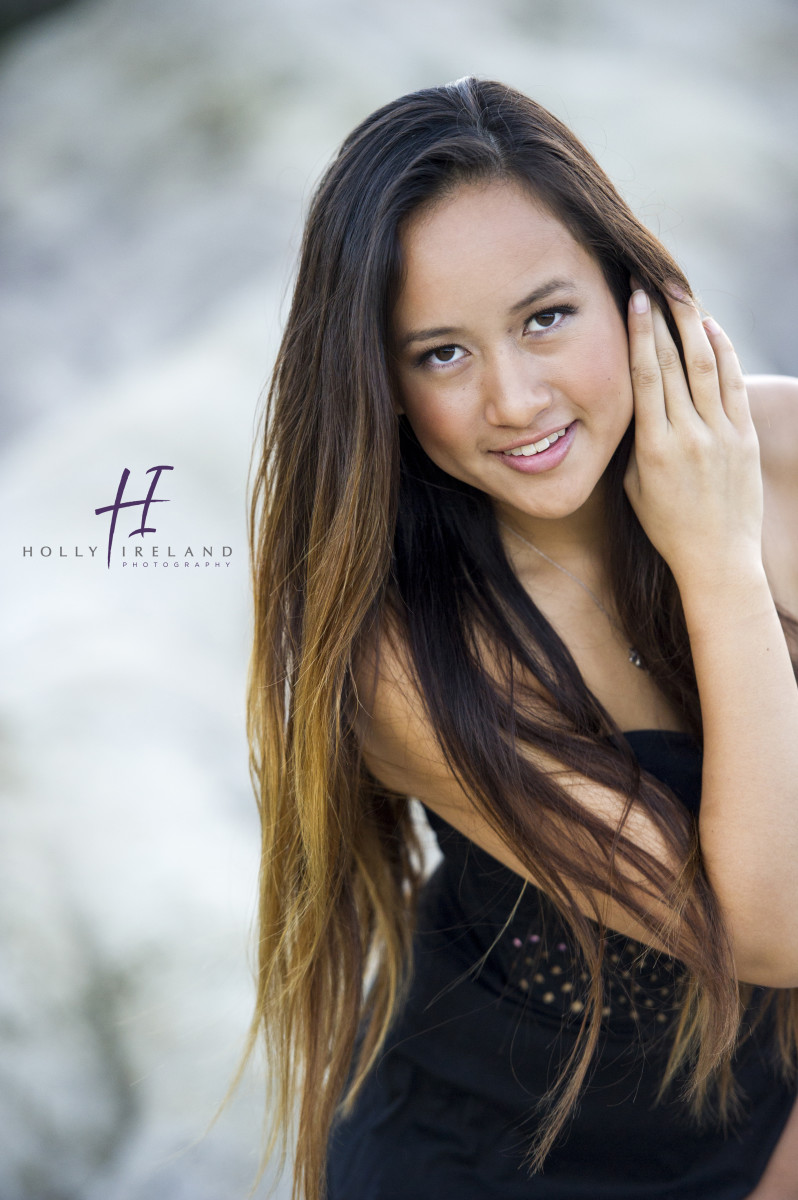 Beautiful california high school senior photos of a girl on a trial and at the beac