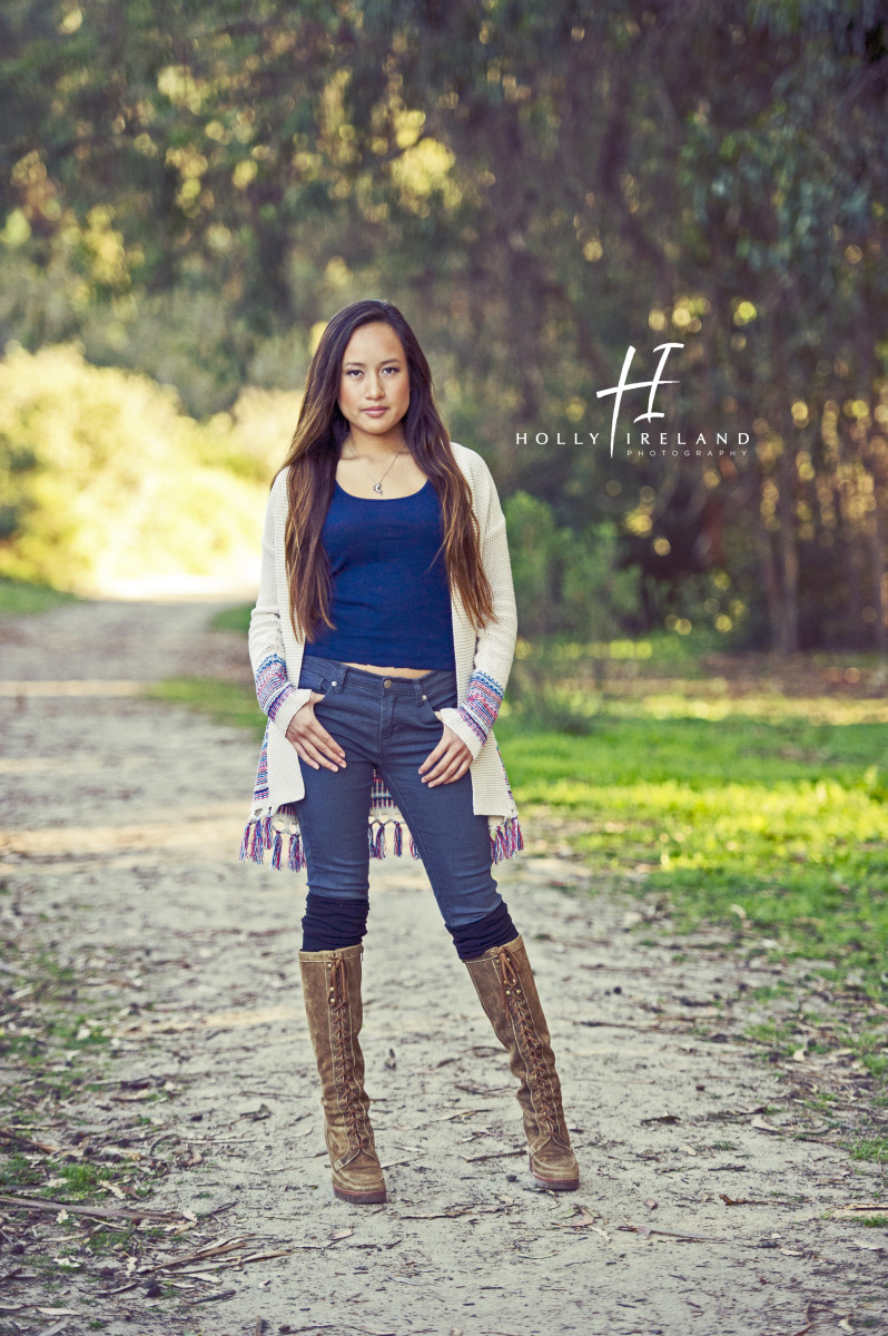 Beautiful california high school senior photos of a girl on a trial and at the beac