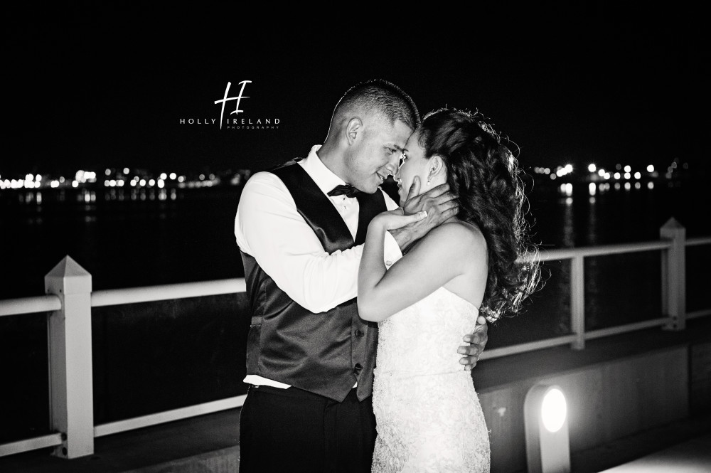 Stunning black and white wedding photos at night in San Diego