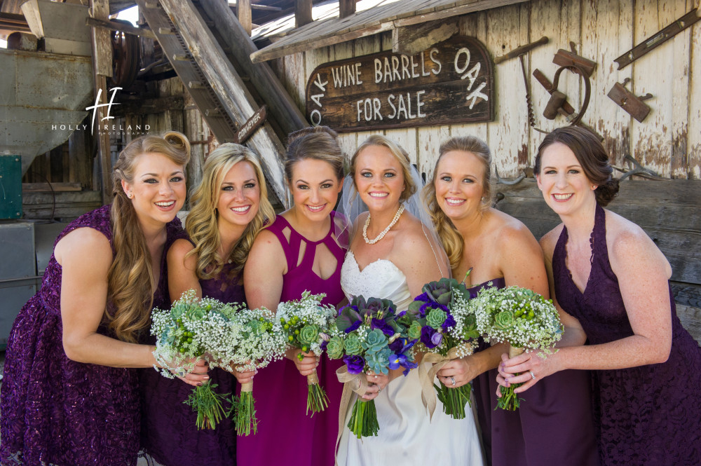 Rustic and fun bridal party photos at the Bernardo Winery in San Diego photographer