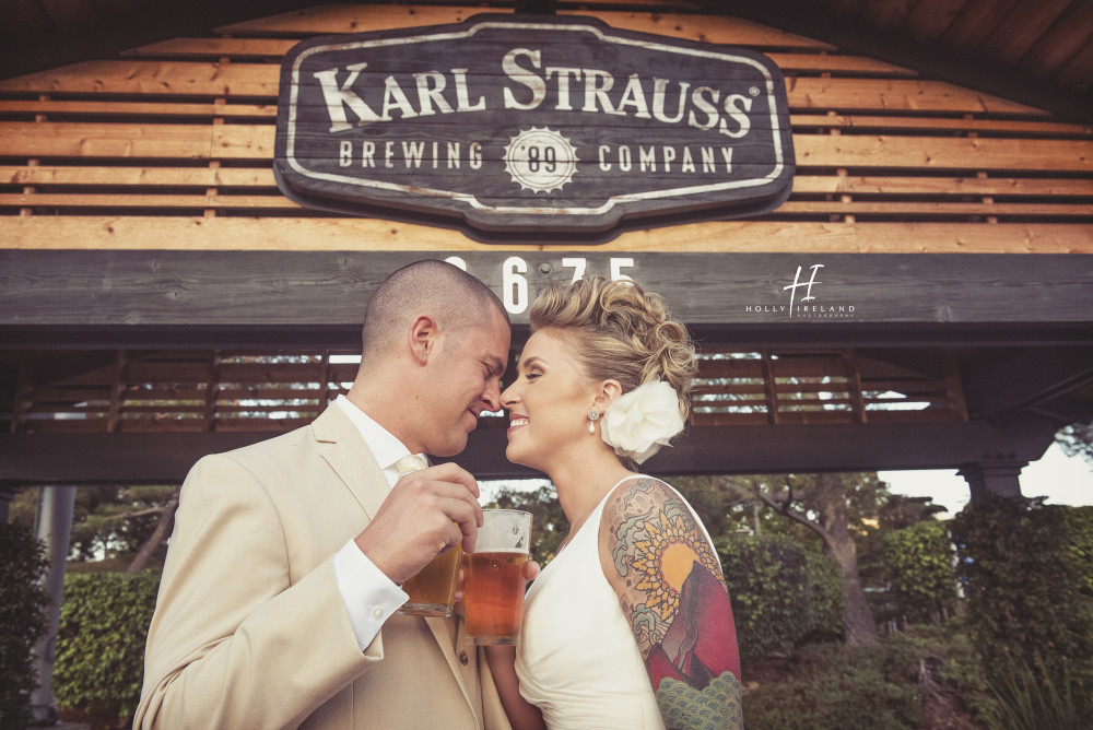 Karl Strauss Brewery wedding Tatood bride cool wedding hair for a bride